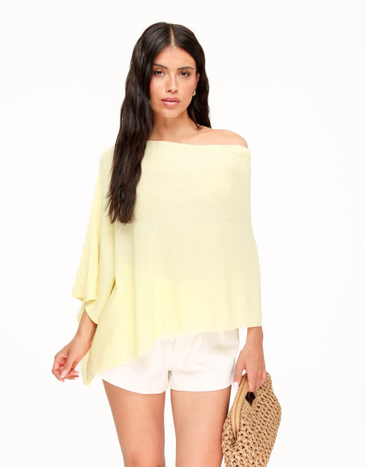Butter Yellow Off Shoulder Gebreide Cape - Top - Olivia & Kate