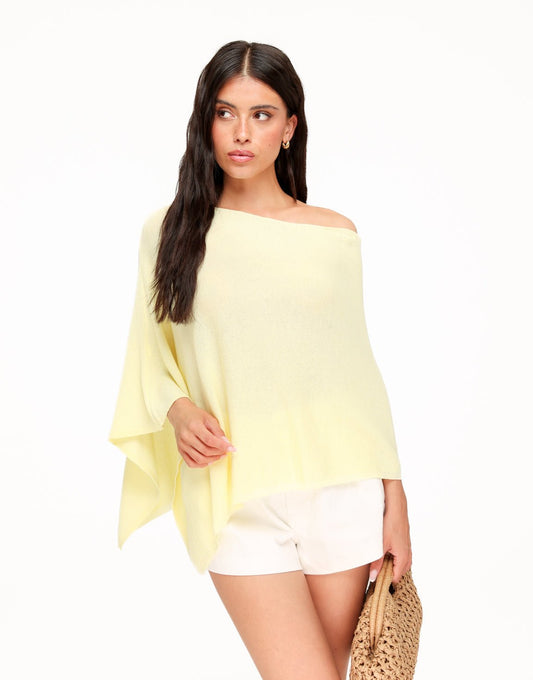Butter Yellow Off Shoulder Gebreide Cape - Top - Olivia & Kate