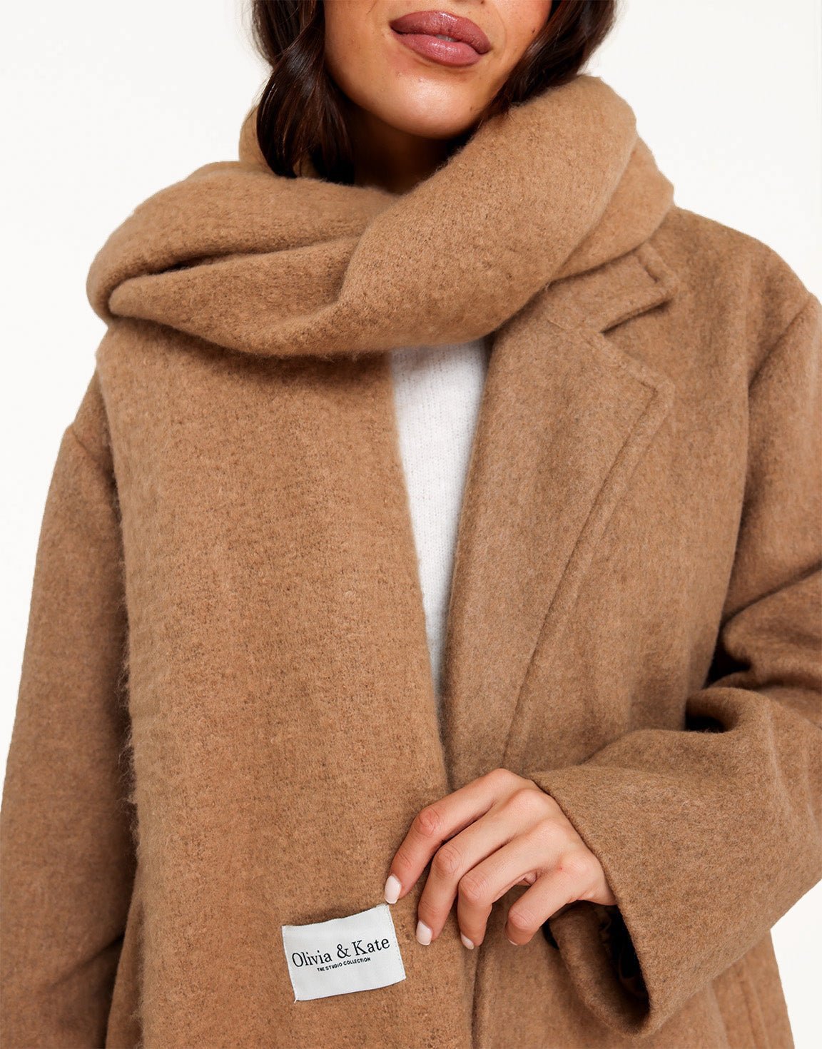 Camel Knitted STUDIO - Scarf - Olivia & Kate