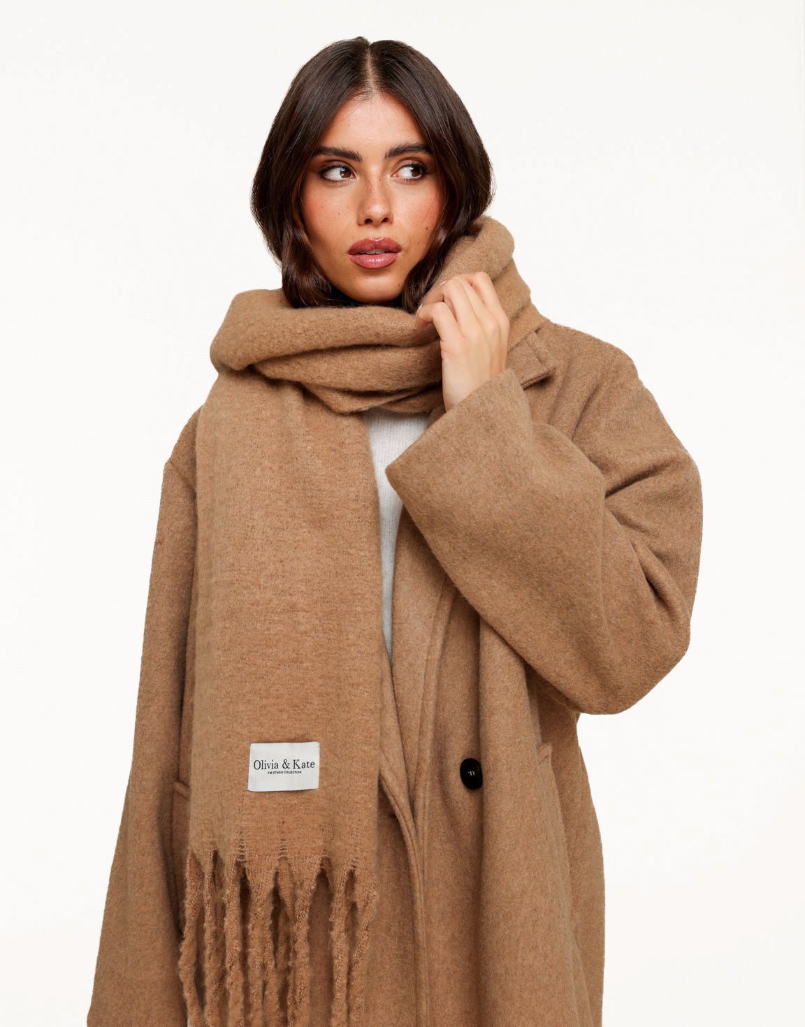 Camel Knitted STUDIO - Scarf - Olivia & Kate