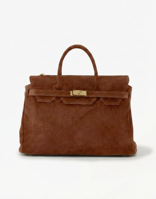 Camel Large Suede Gold Detail - Bag - Olivia & Kate