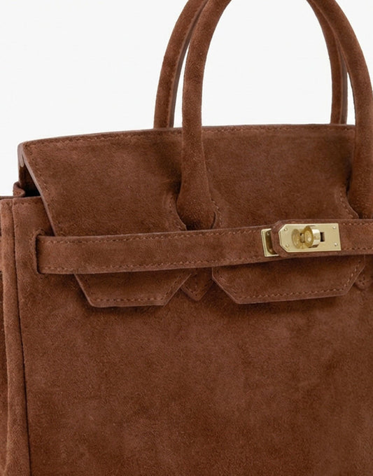 Camel Large Suede Gold Detail - Bag - Olivia & Kate