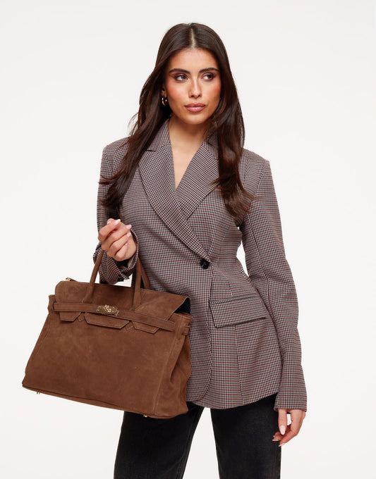 Camel Grote Suede Gouden Detail - Tas - Olivia & Kate