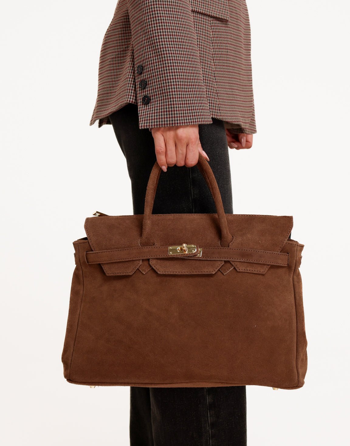 Camel Grote Suede Gouden Detail - Tas - Olivia & Kate
