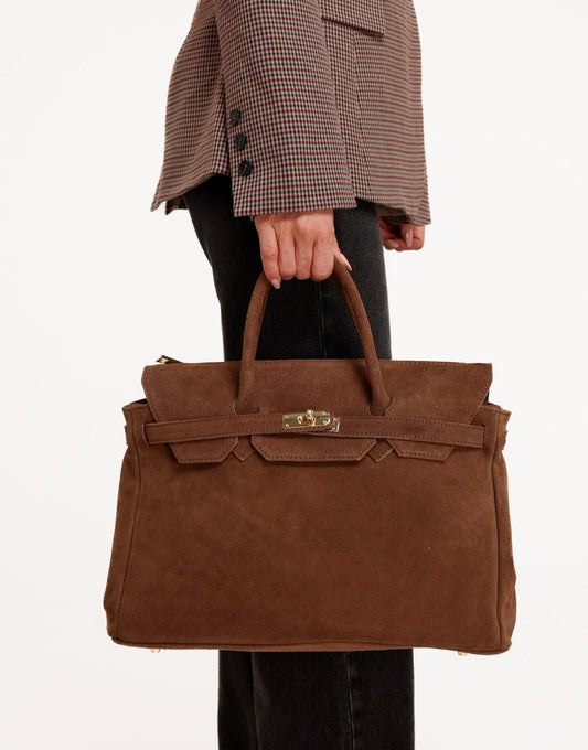 Camel Grote Suede Gouden Detail - Tas - Olivia & Kate