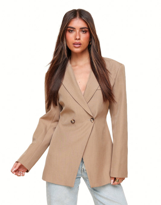 Camel Lange Classic Getailleerde - Blazer - Olivia & Kate
