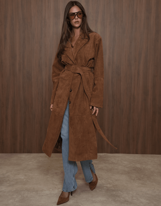 Camel Lange Suede - Jas - Olivia & Kate