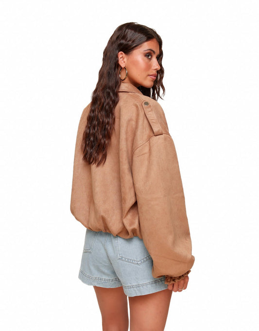Camel Suede Bomber - Jas - Olivia & Kate