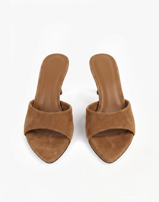 Camel Suede Open Teen Spits - Hakken - Olivia & Kate