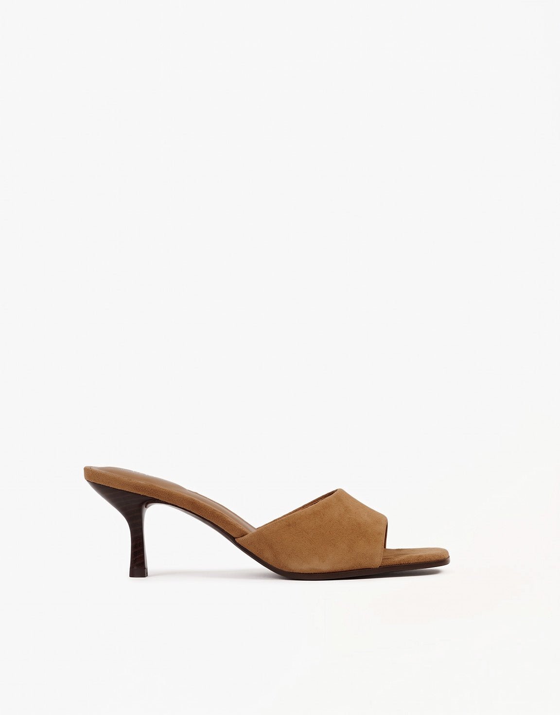 Camel Suede Open Teen Spits - Hakken - Olivia & Kate
