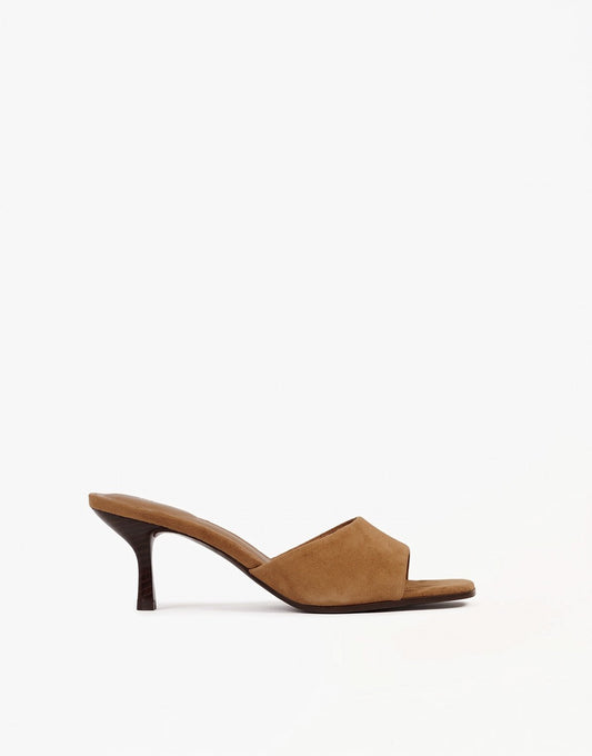 Camel Suede Open Teen Spits - Hakken - Olivia & Kate