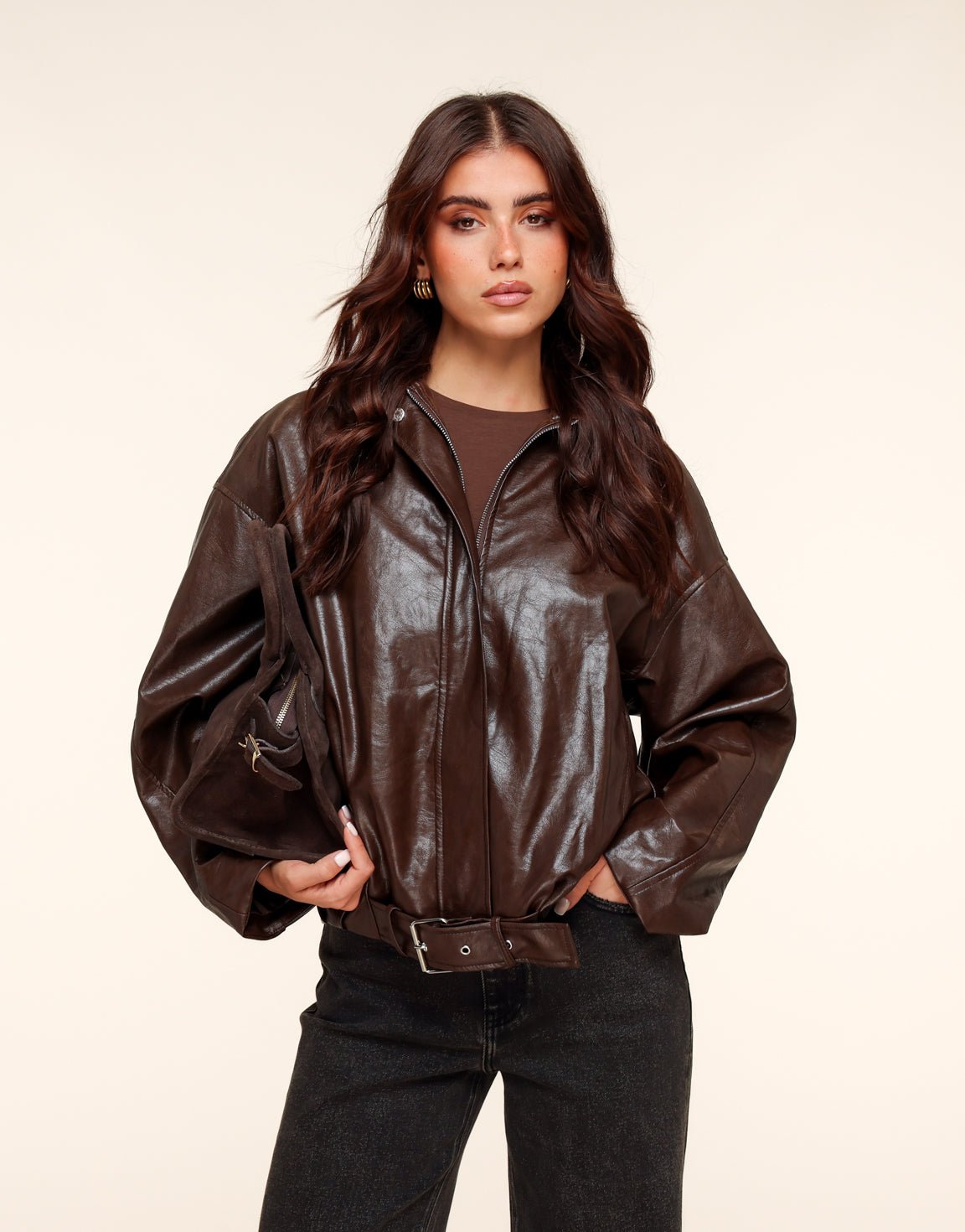 Coffee PU Leren Biker - Jas - Olivia & Kate
