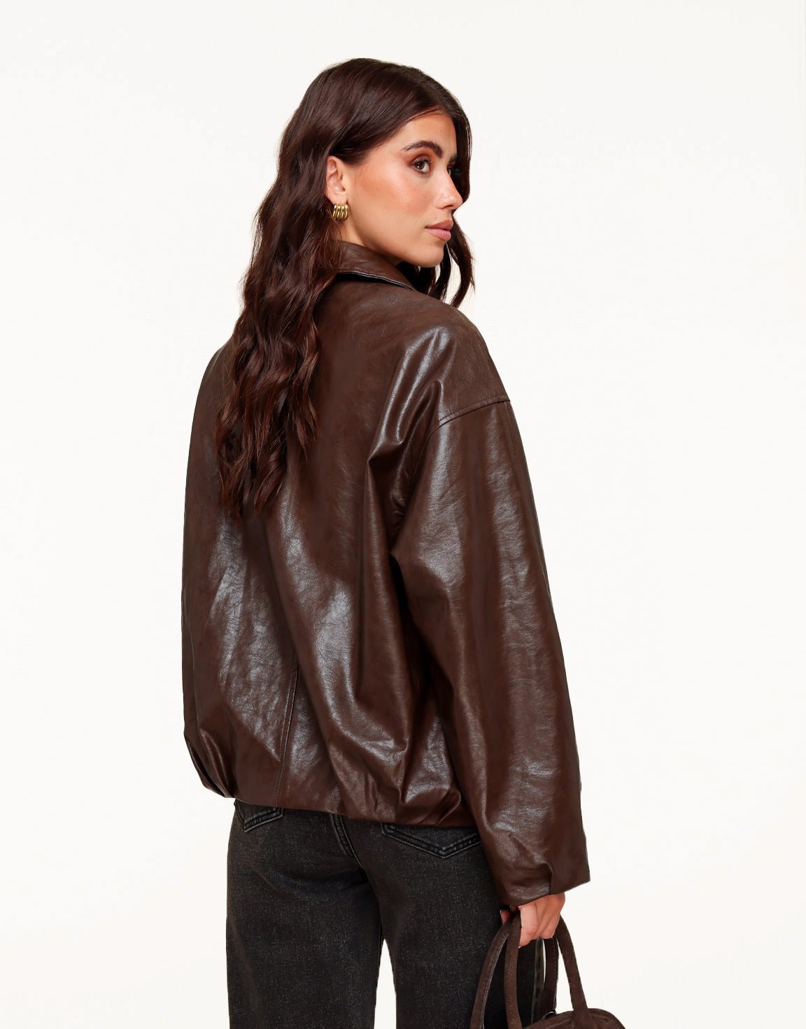 Coffee PU Leather Biker - Jacket - Olivia & Kate