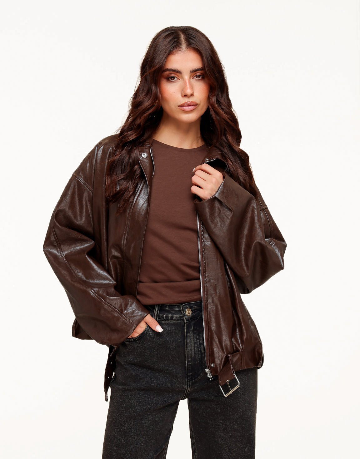 Coffee PU Leather Biker - Jacket - Olivia & Kate