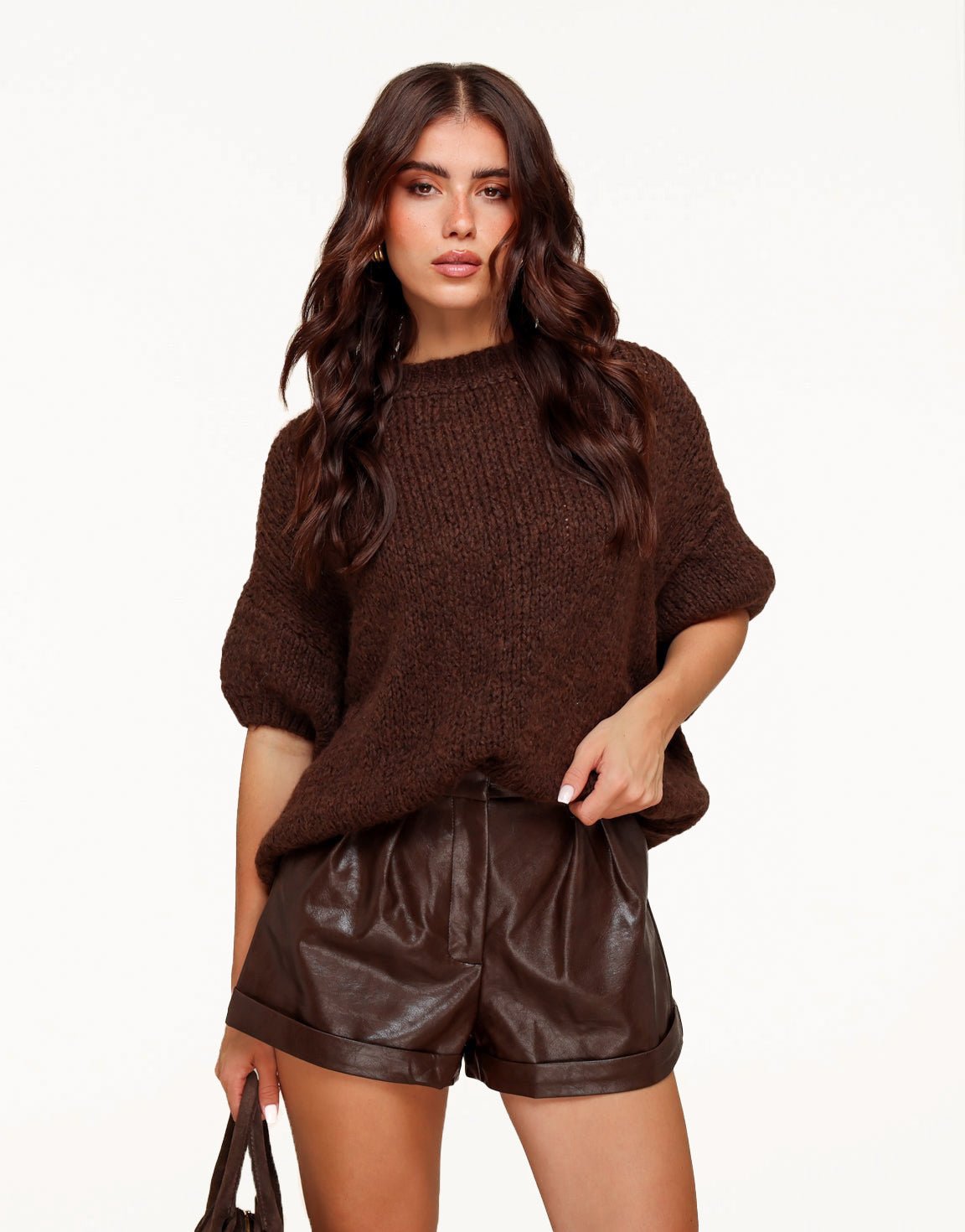 Coffee PU Leren Biker - Short - Olivia & Kate