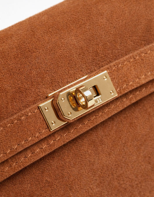 Cognac Suede Gold Detail - Bag - Olivia & Kate