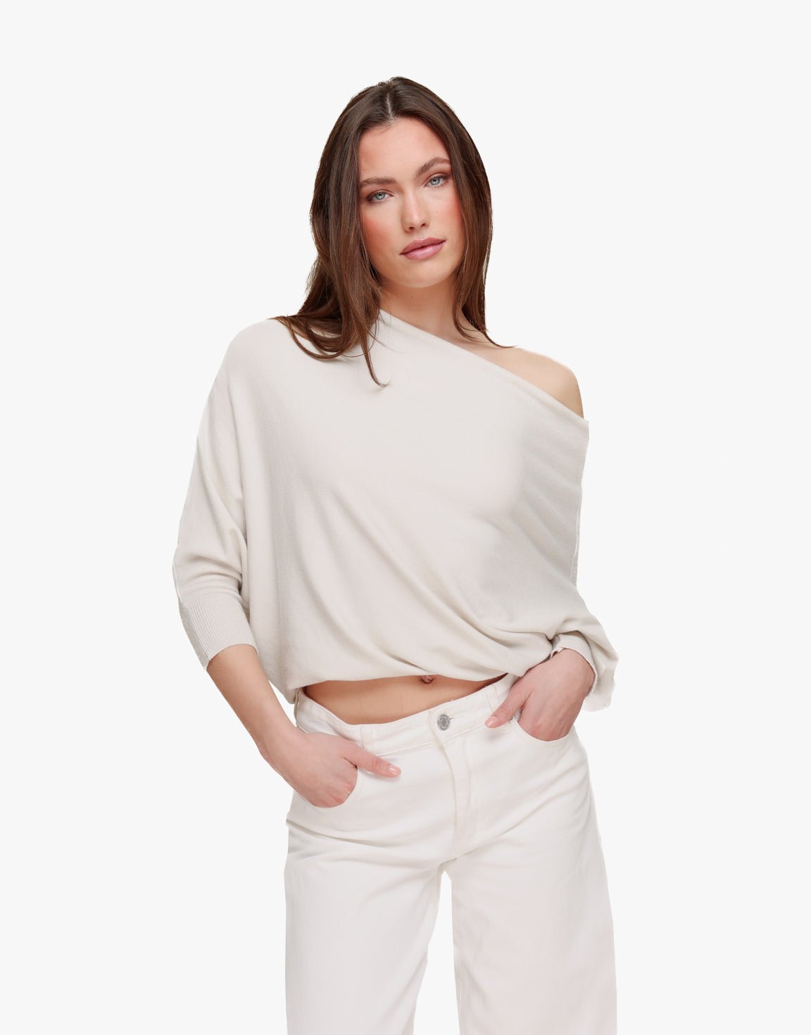 Creme Gebreide 2 Kanten 3/4 Mouwen - Top - Olivia & Kate