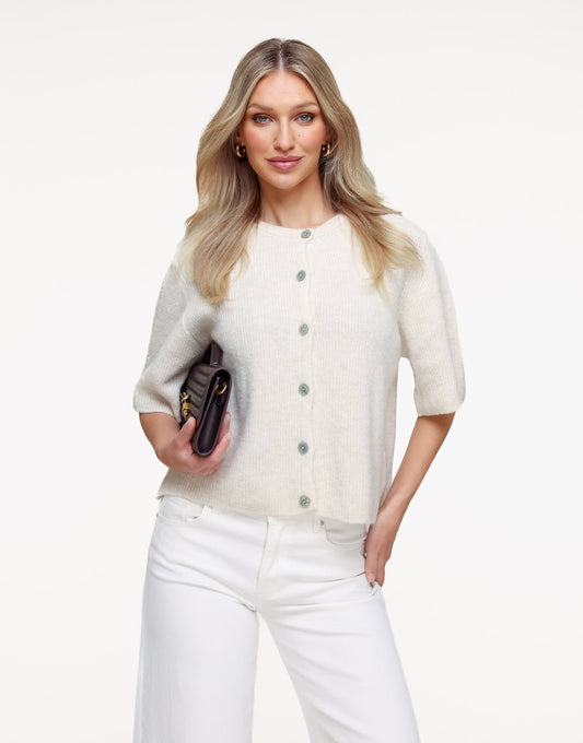 Creme Gebreide 3/4 Mouwen - Vest - Olivia & Kate