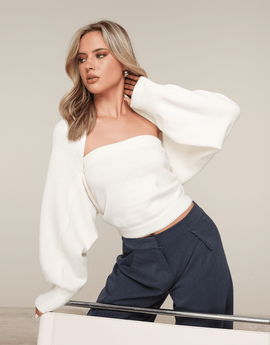 Creme Gebreide Cropped - Vest - Olivia & Kate