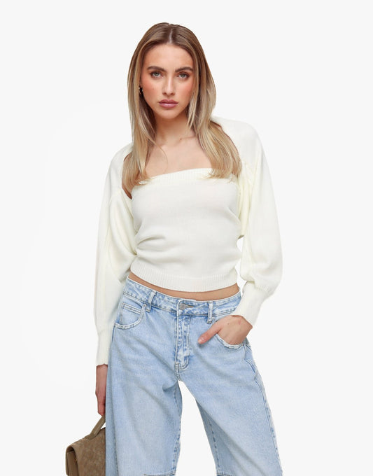 Creme Gebreide Cropped - Vest - Olivia & Kate