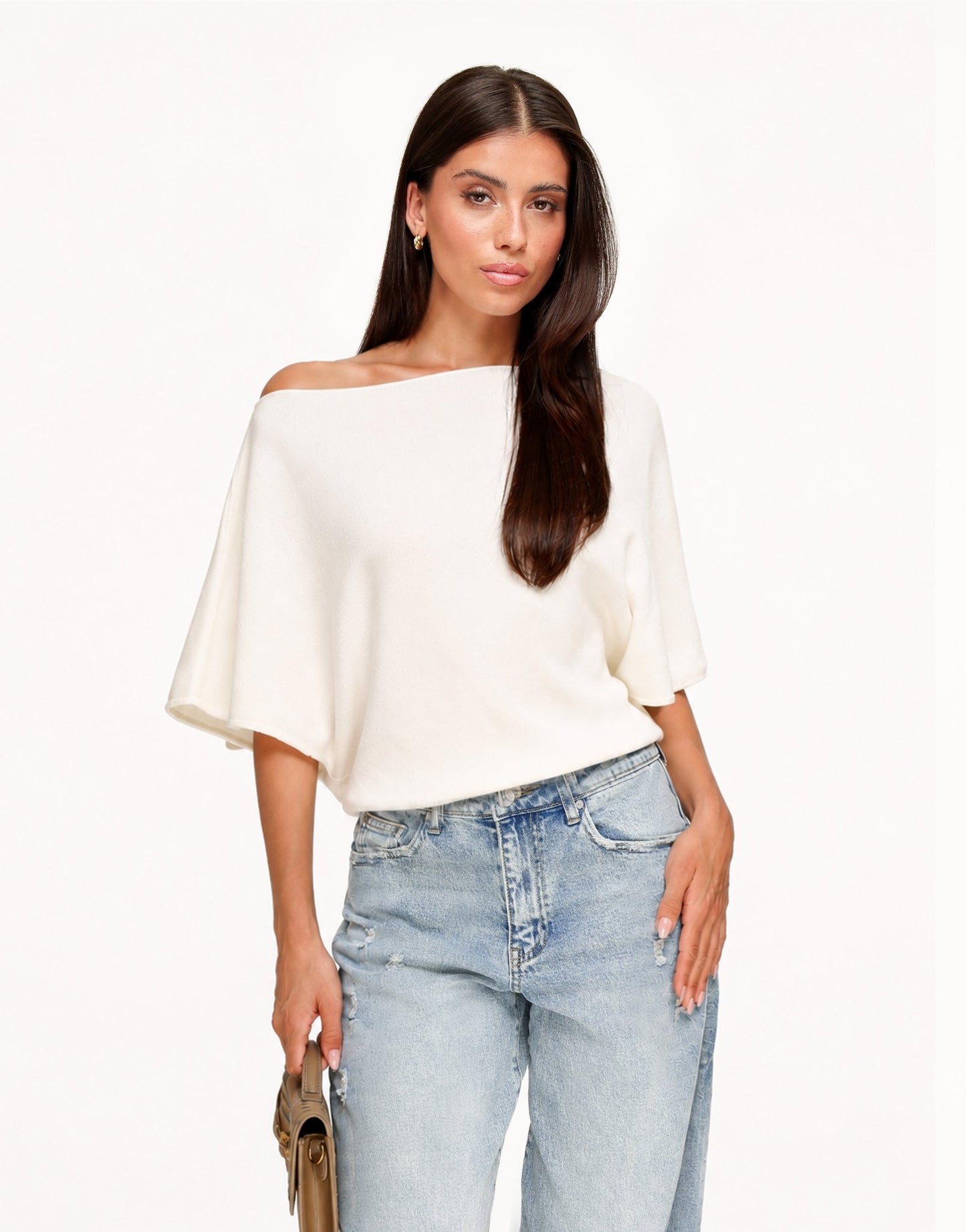 Creme Gebreide Off Shoulder - Trui - Olivia & Kate