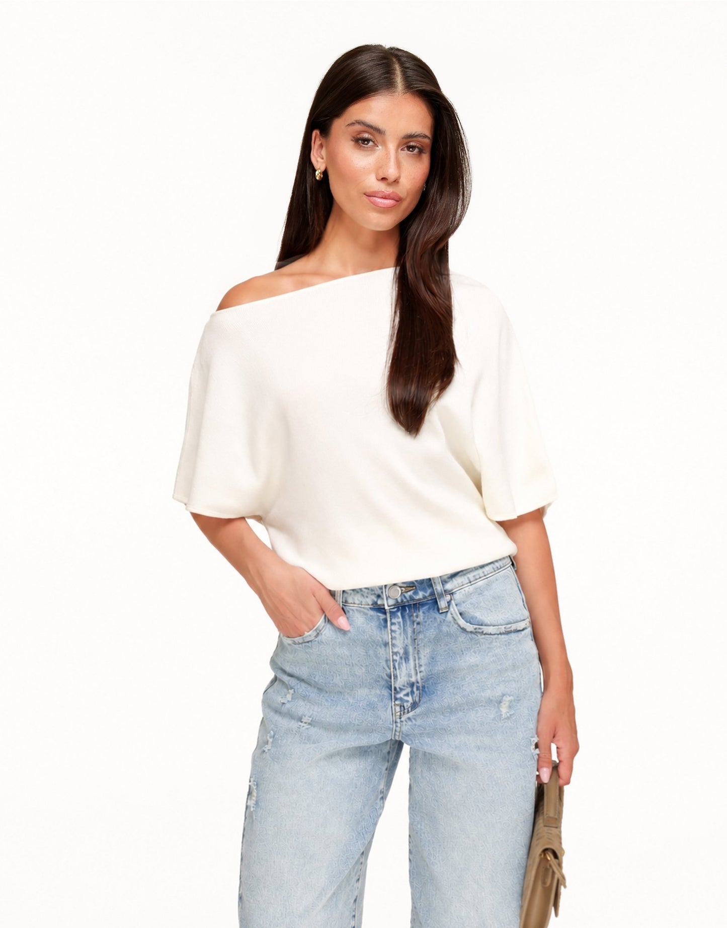 Creme Gebreide Off Shoulder - Trui - Olivia & Kate