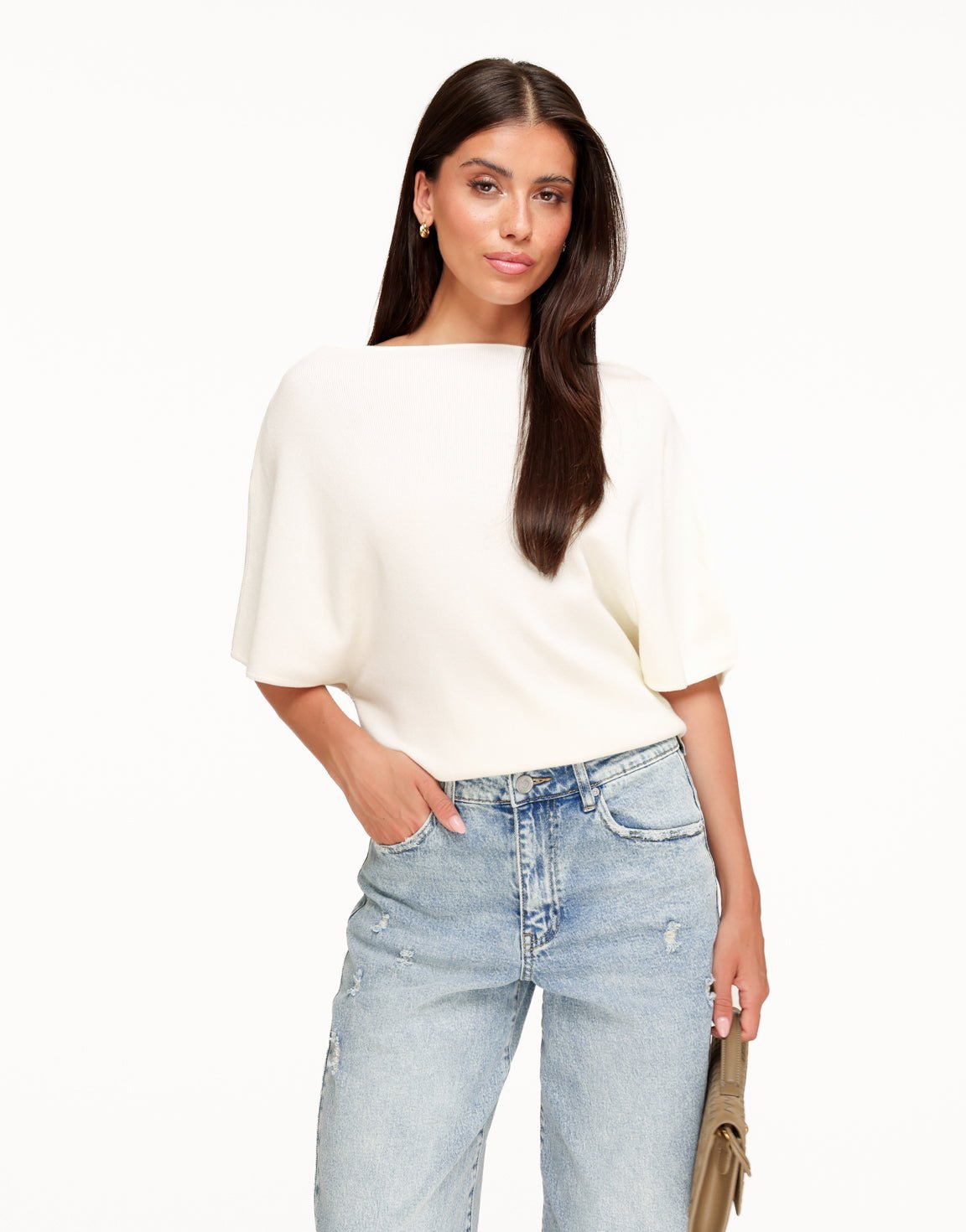 Creme Gebreide Off Shoulder - Trui - Olivia & Kate