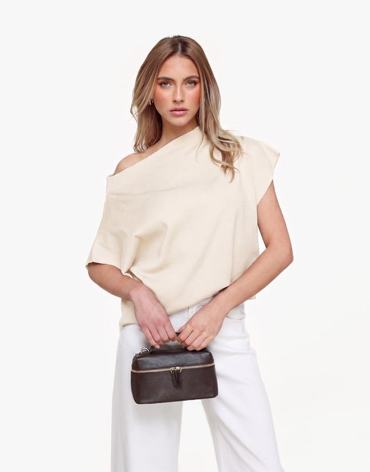 Creme Gebreide One Shoulder - Top - Olivia & Kate