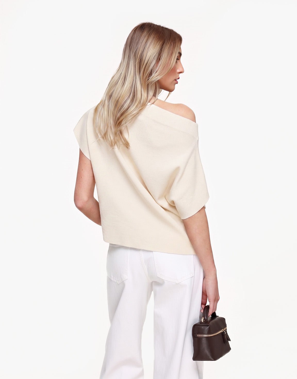 Creme Gebreide One Shoulder - Top - Olivia & Kate