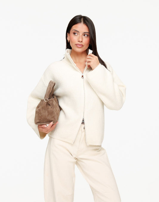 Creme Gebreide Rits - Vest - Olivia & Kate