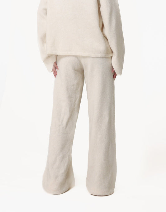 Creme Gebreide Wijde - Broek - Olivia & Kate