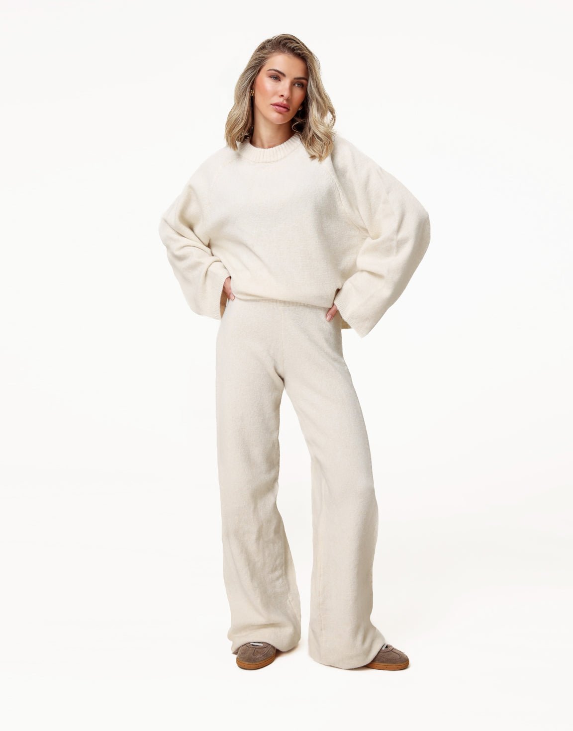 Creme Gebreide Wijde - Broek - Olivia & Kate