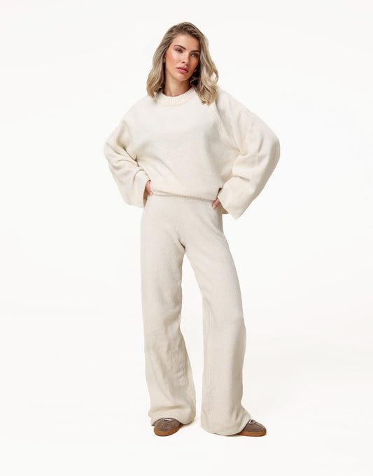 Creme Gebreide Wijde - Broek - Olivia & Kate