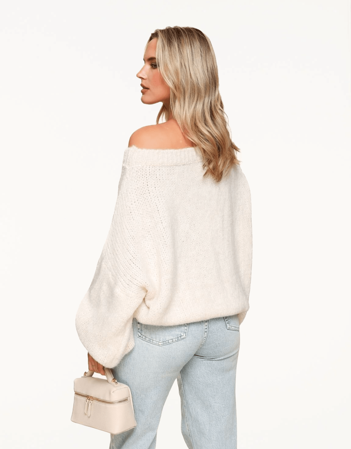 Creme Gebreide Wollen Off Shoulder - Trui - Olivia & Kate
