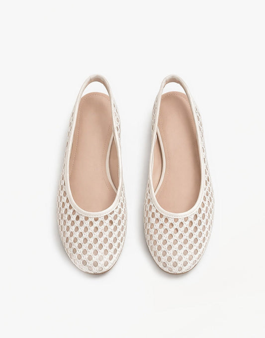 Creme Gehaakte Open Achterkant - Ballerina's - Olivia & Kate
