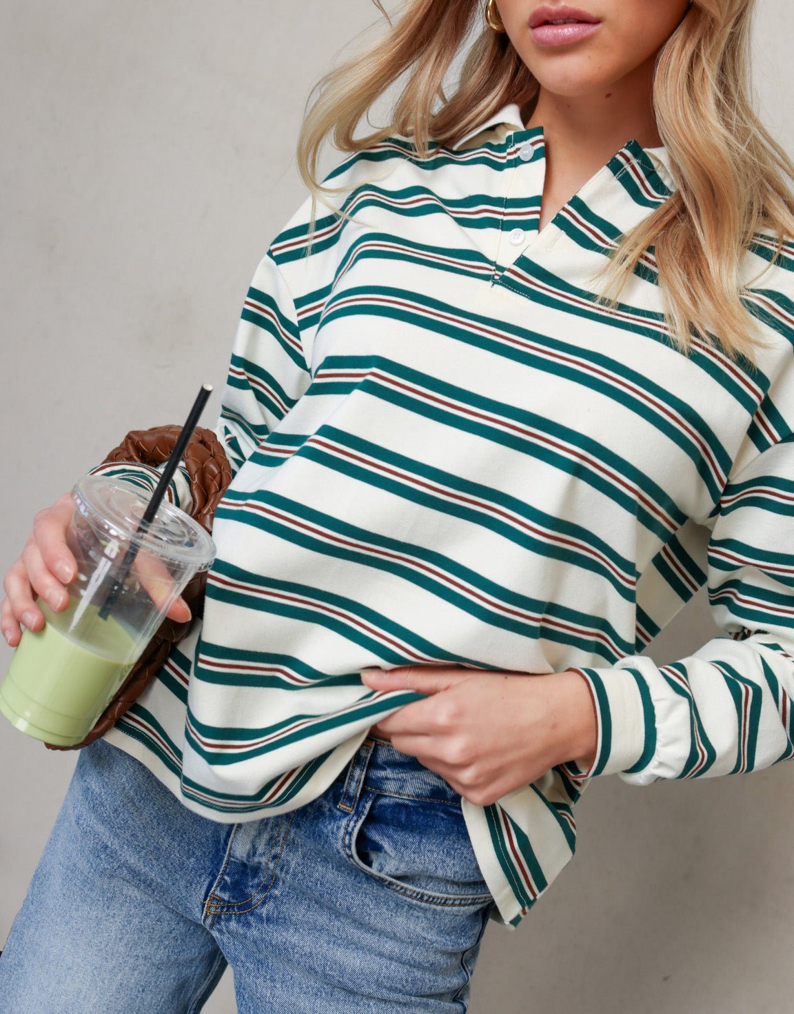 Cream Striped Collar - T-shirt - Olivia & Kate