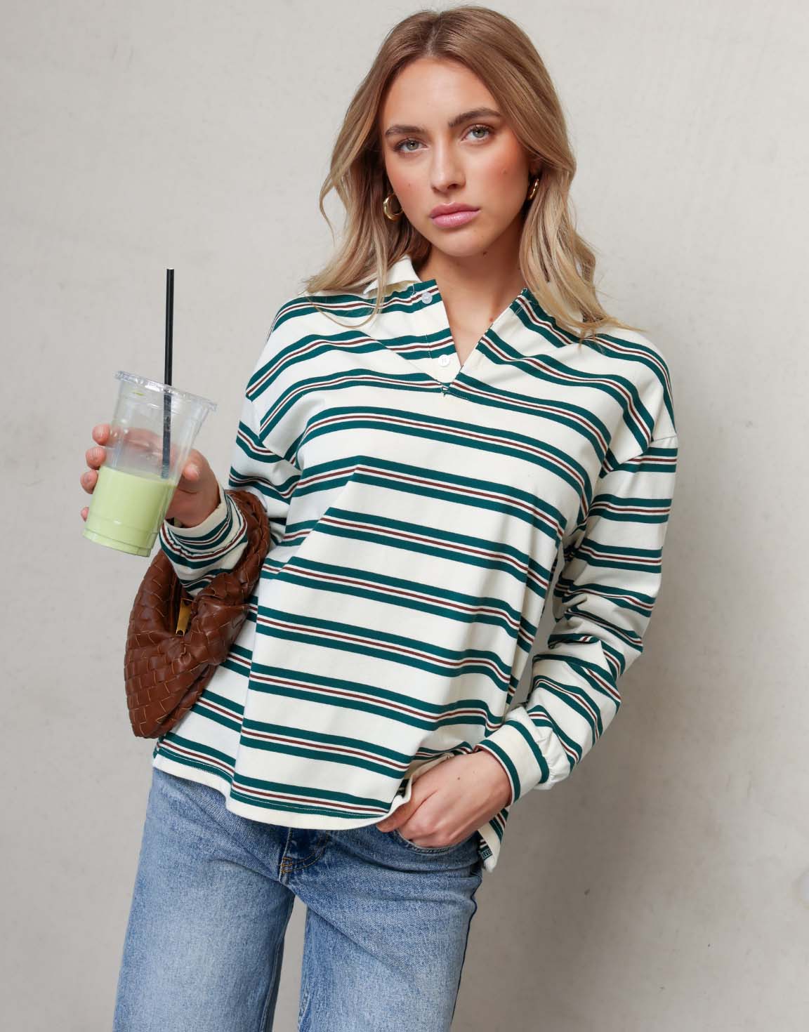 Cream Striped Collar - T-shirt - Olivia & Kate