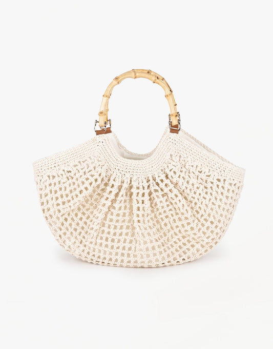 Creme Gewoven Half Ronde - Tas - Olivia & Kate