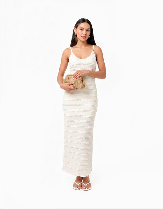 Creme Lange Ruffel Details - Jurk - Olivia & Kate