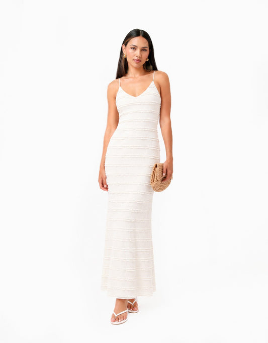 Creme Lange Ruffel Details - Jurk - Olivia & Kate