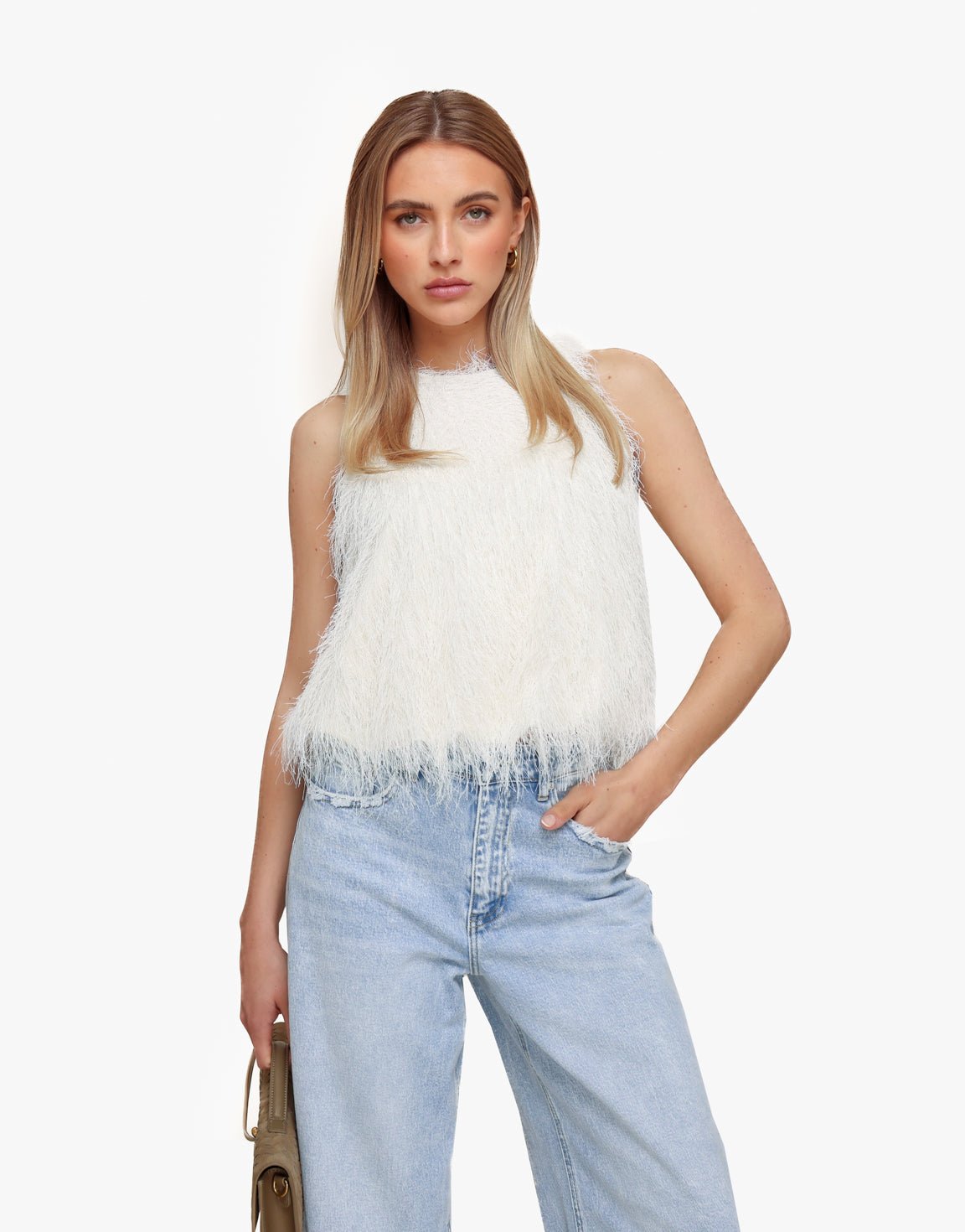 Creme Mouwloze Fluffy - Top - Olivia & Kate