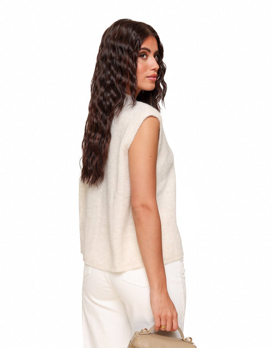 Creme Mouwloze Gilet - Vest - Olivia & Kate