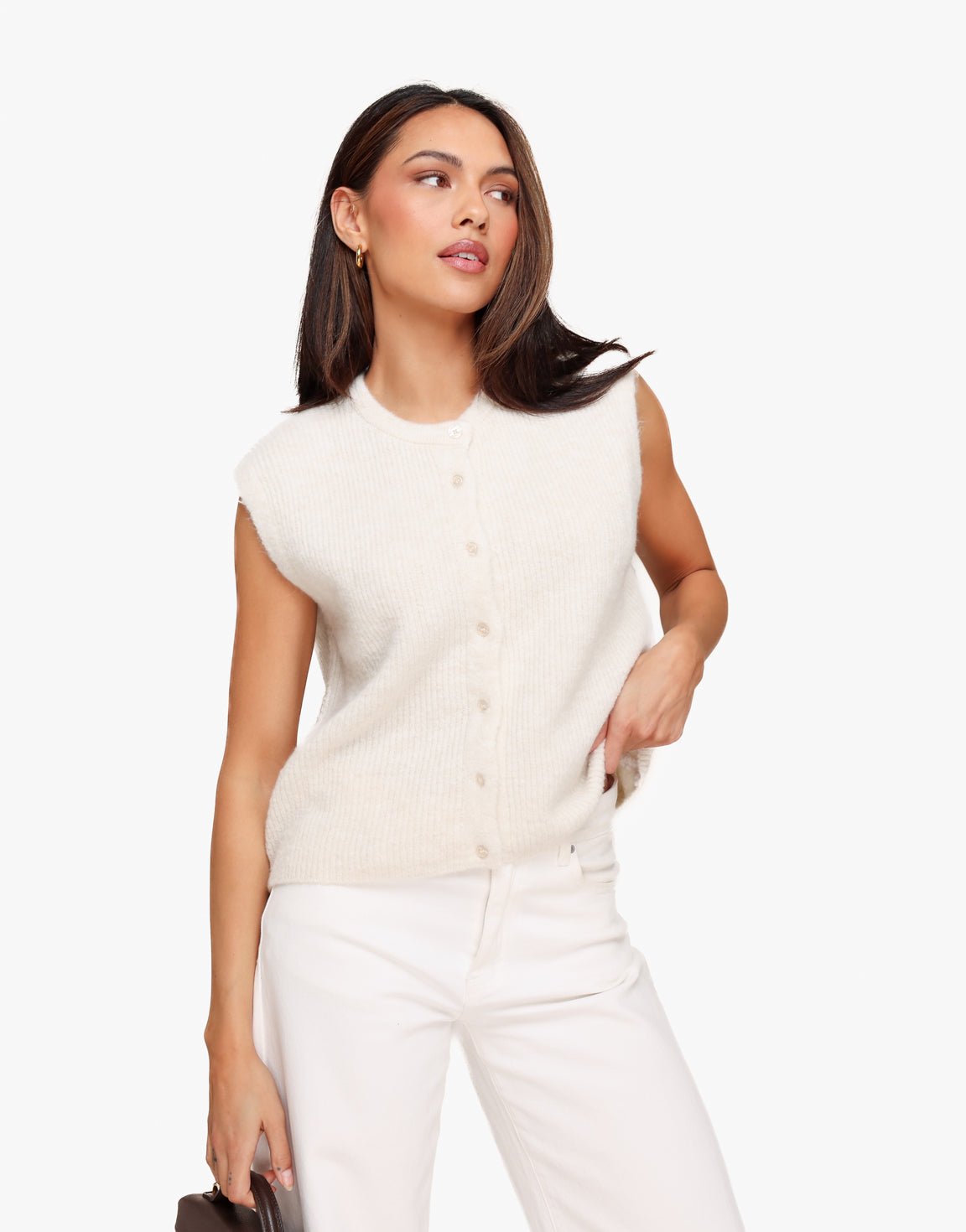 Creme Mouwloze Gilet - Vest - Olivia & Kate