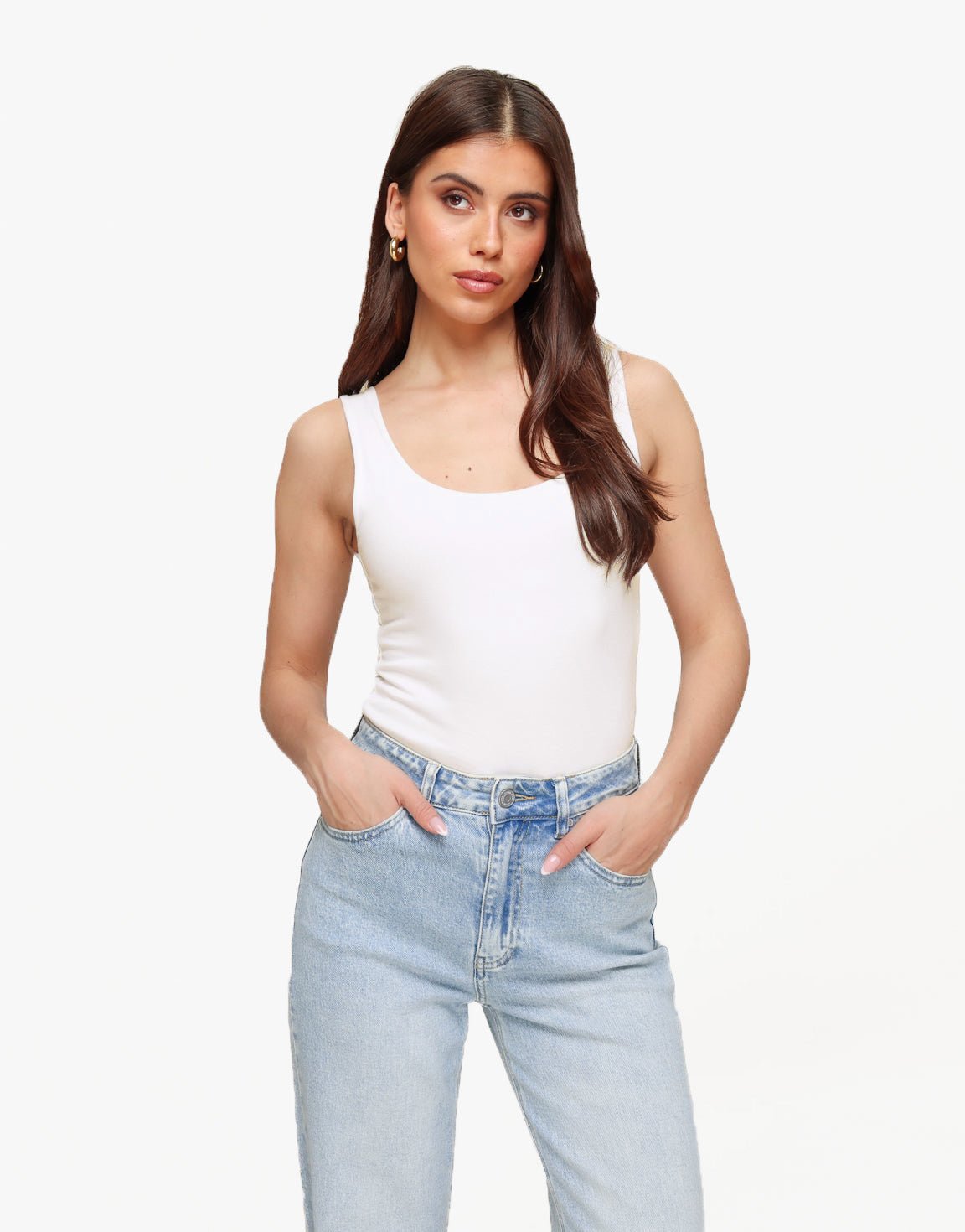 Creme Omkeerbare Mouwloze Basic - Top - Olivia & Kate