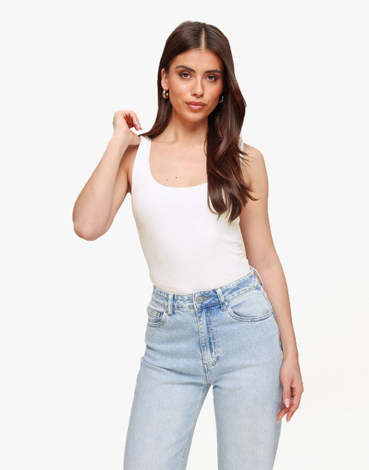 Creme Omkeerbare Mouwloze Basic - Top - Olivia & Kate