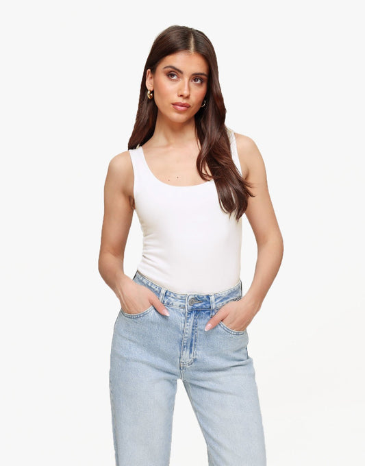 Creme Omkeerbare Mouwloze Basic - Top - Olivia & Kate