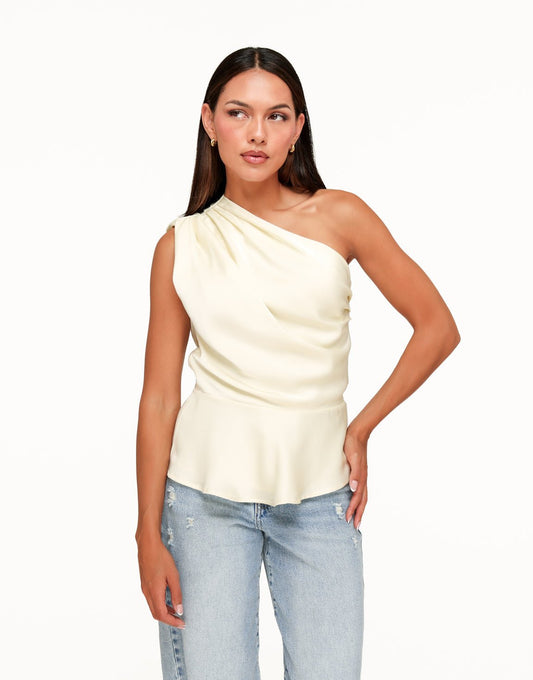 Creme One Shoulder Flowy Onderkant - Top - Olivia & Kate