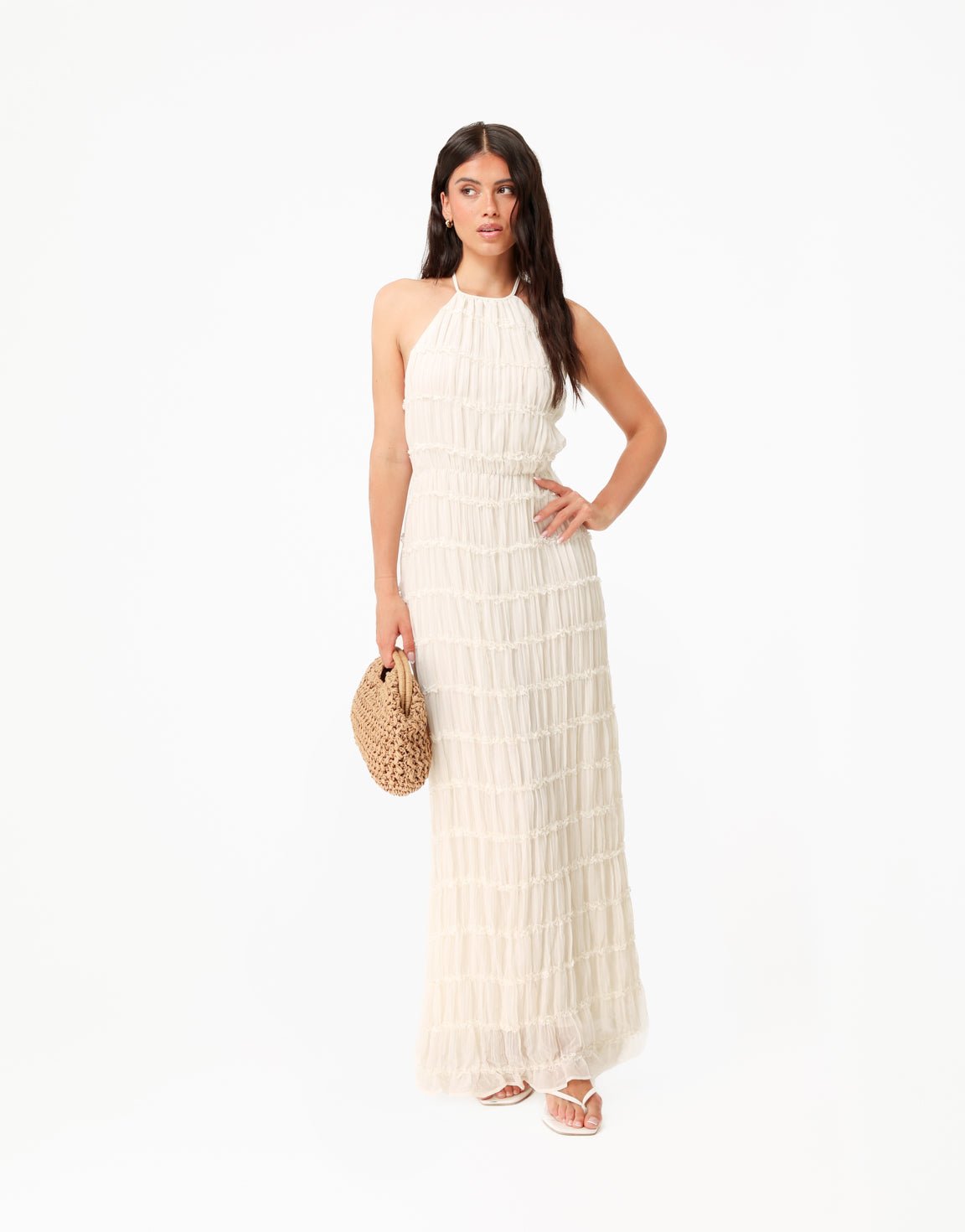 Creme Open Lange Ruffel - Jurk - Olivia & Kate