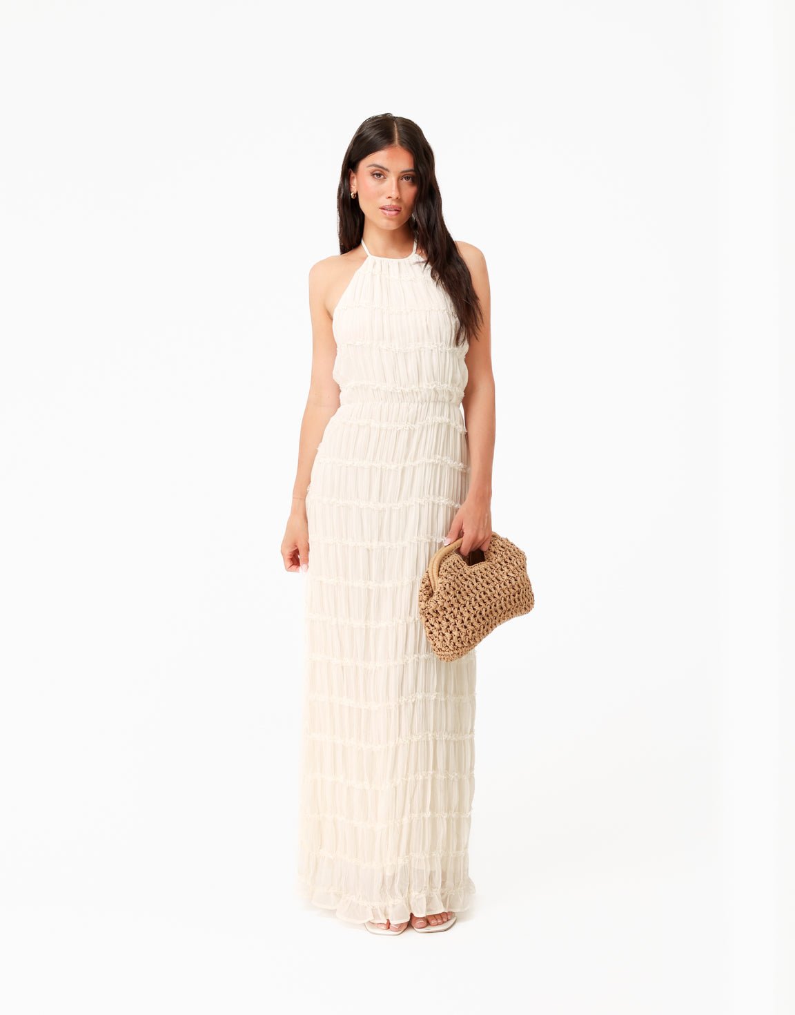 Creme Open Lange Ruffel - Jurk - Olivia & Kate