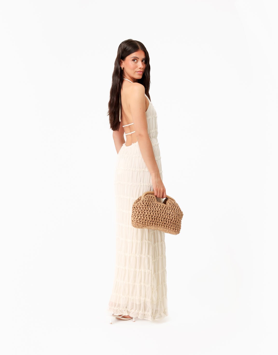 Creme Open Lange Ruffel - Jurk - Olivia & Kate